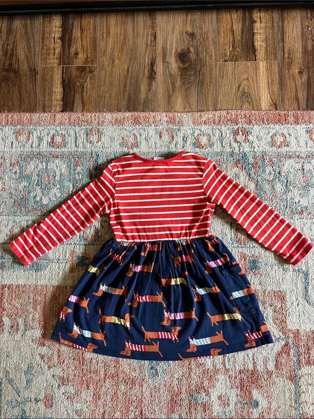 Hanna Andersson Red and White Striped Top Navy Dachshund Print Dress